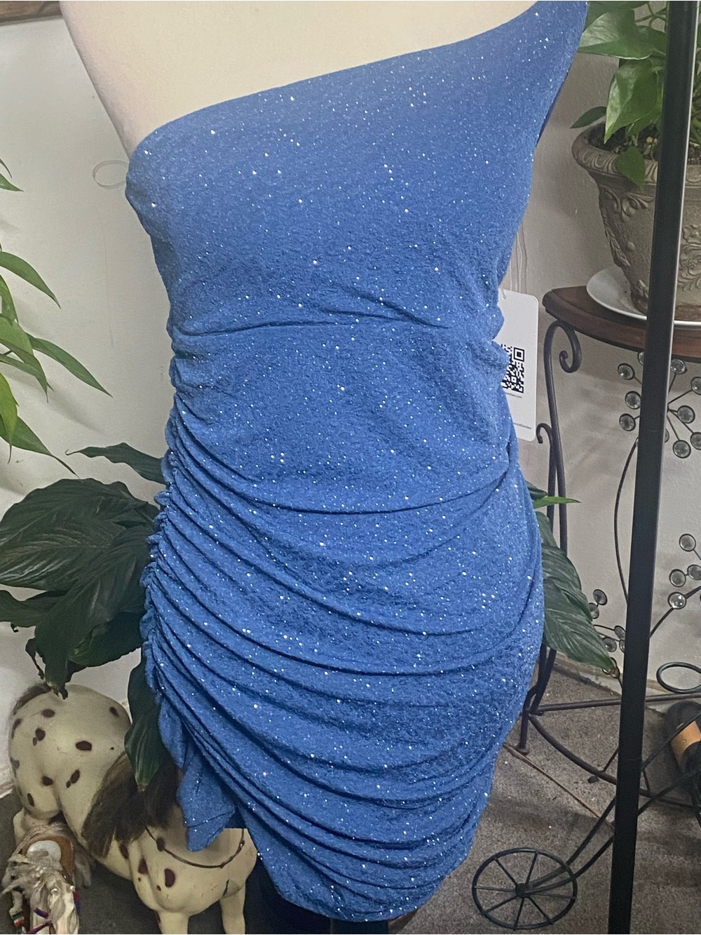 Emerald Sundae Sparkling Cobalt One-Shoulder Ruched Dress